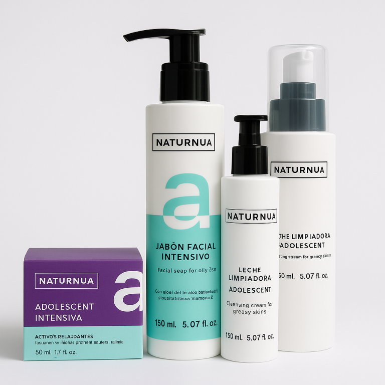 Ritual completo NATURNUA para piel mixta y acné juvenil, cosmética natural y vegana